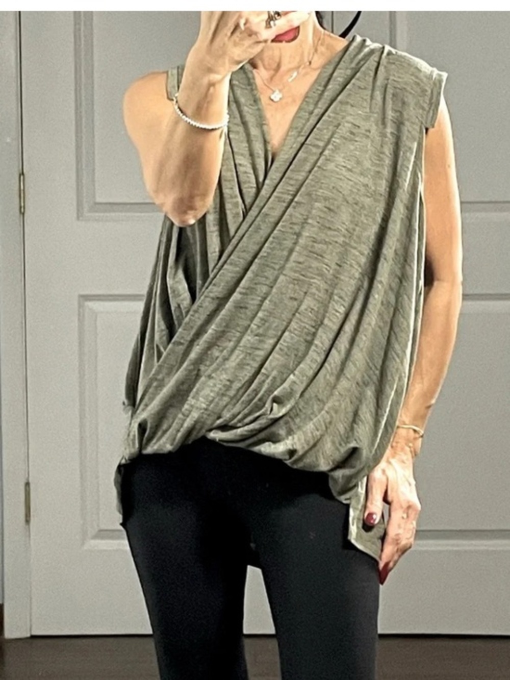 Anthropologie skemi+kin Draped Faux-Wrap Sleeveless Top in Olive size XS